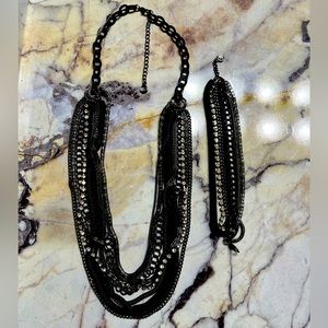 Black Multi-strand Chain Necklace & Bracelet
